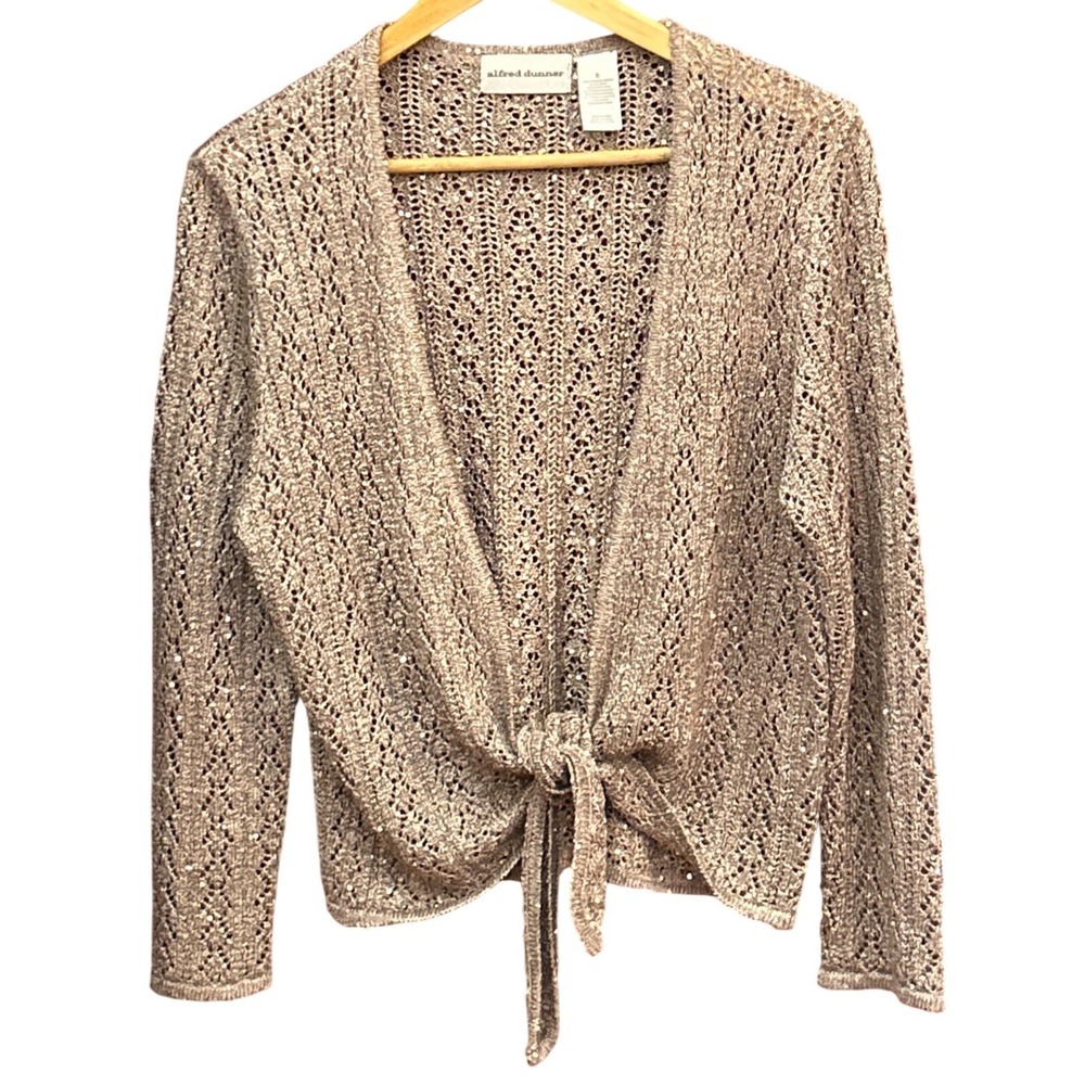 Vintage Y2K Alfred Dunner Sequin Tie Front Cardigan Shimmer Mermaidcore Boho